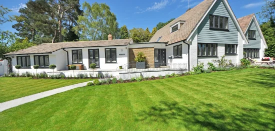 Fresh green lawn outside home protected through residential pest control services